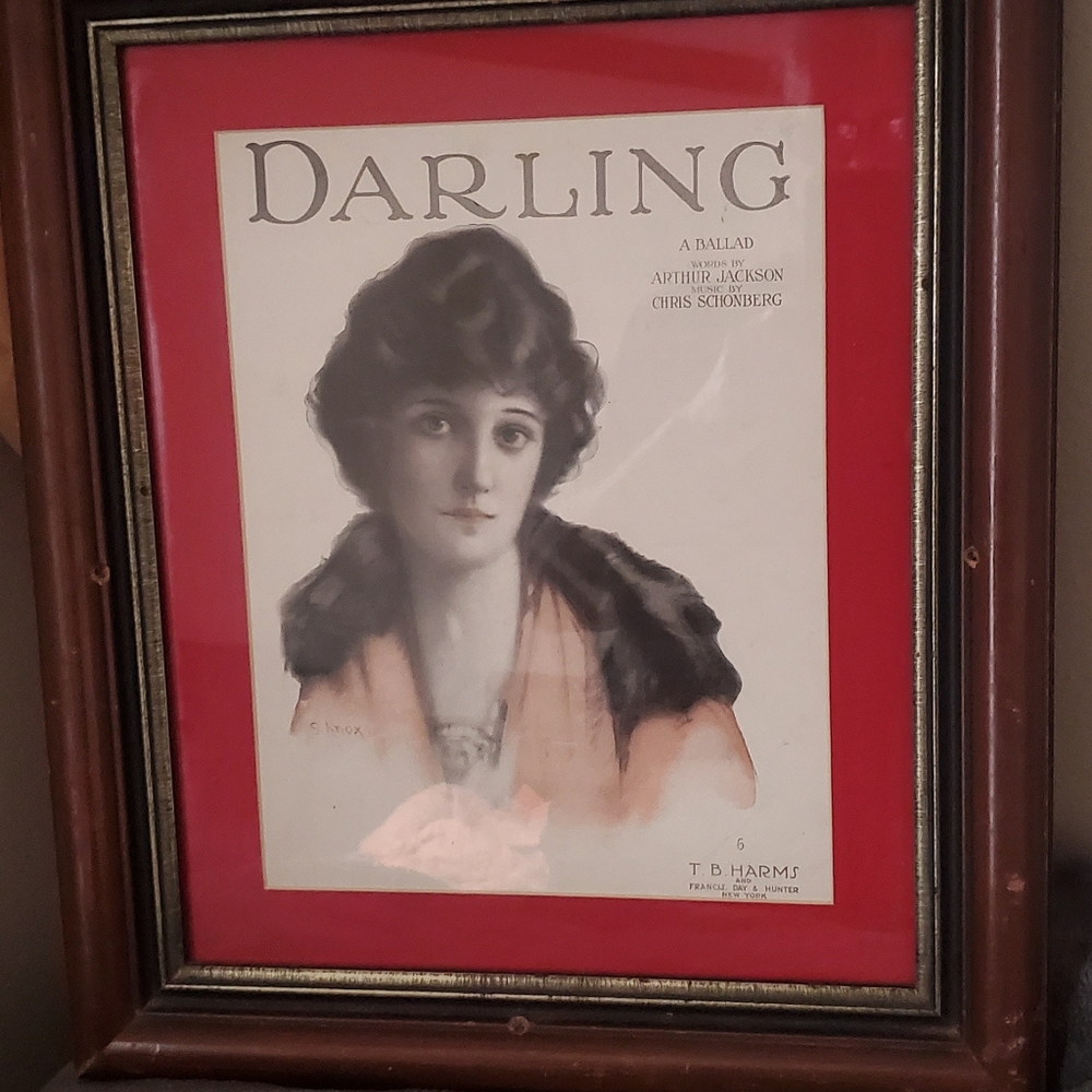 "Darling" 1920 Vintage Sheet Music. S Knox watercolor cover.